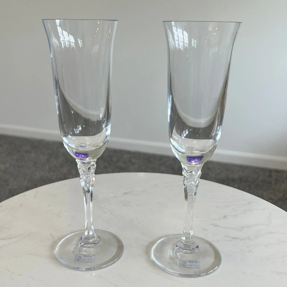 Vtg Towle Crystal Champagne Flutes‎ Austria Stemware Wedding Bridal Shower MCM
